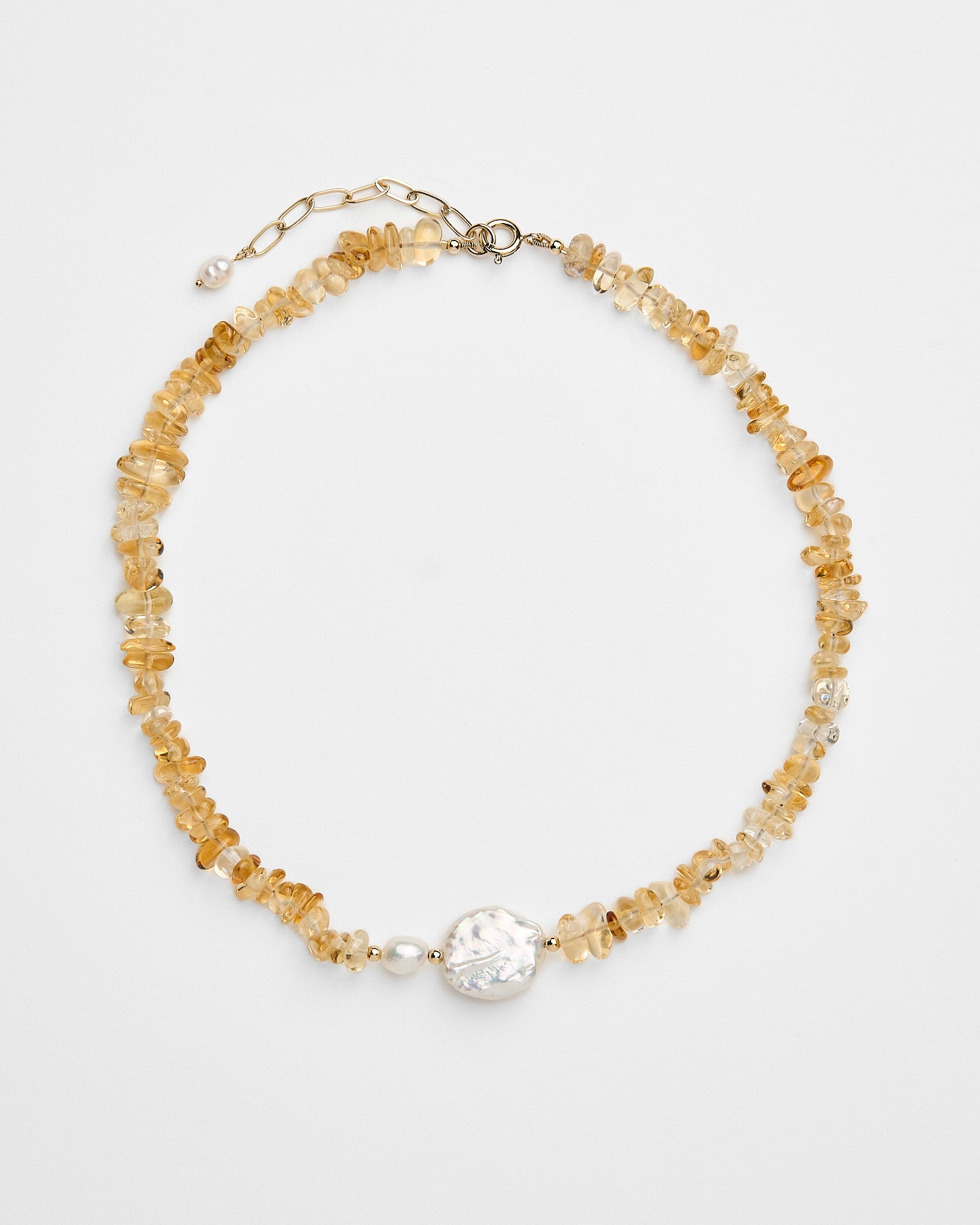 Sunbeam - Citrine and freshwater pearl beaded necklace for abundance