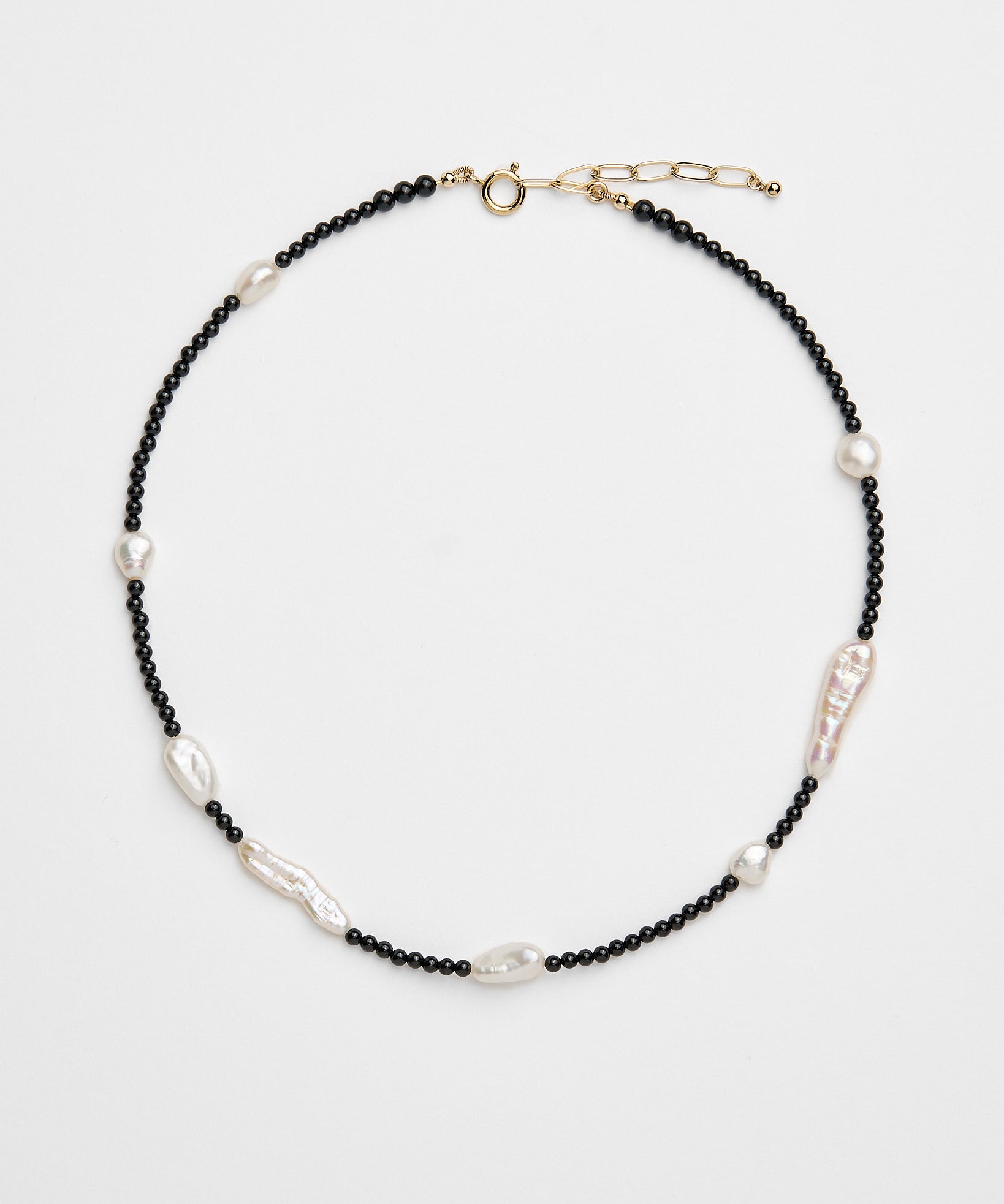 Black and white beaded necklace with black spinel and freshwater pearls