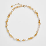 Golden Hour - Citrine and freshwater pearl beaded necklace for abundance