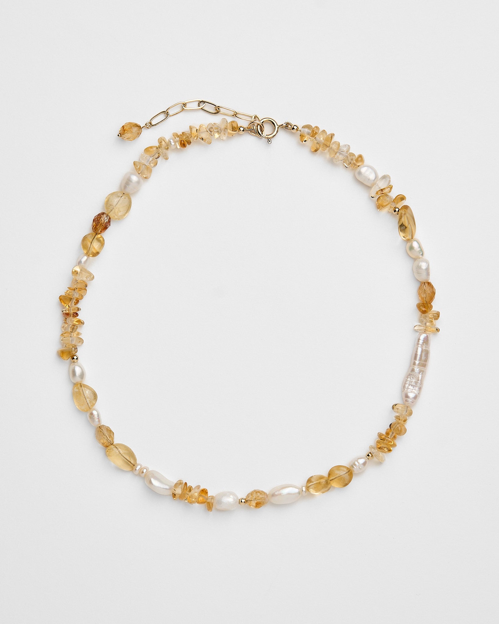 Golden Hour - Citrine and freshwater pearl beaded necklace for abundance