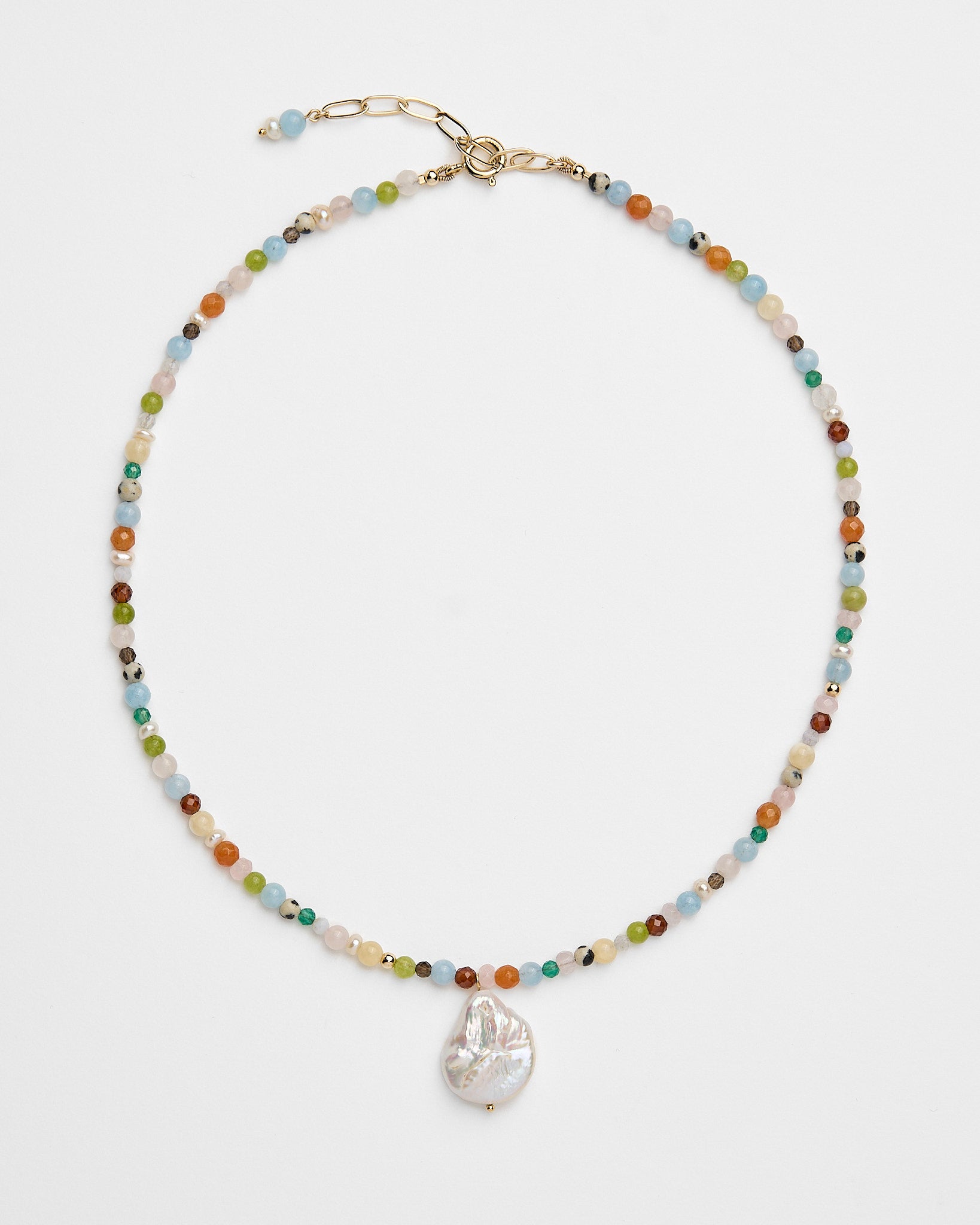 Let It Flow - Rich multi-gemstone beaded necklace with a freshwater pearl