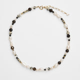 Stand Strong - beautiful pearl, smoky quartz and dalmatian jasper beaded necklace for strength and grounding