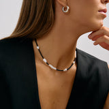 Black and white necklace with black spinel and freshwater pearls