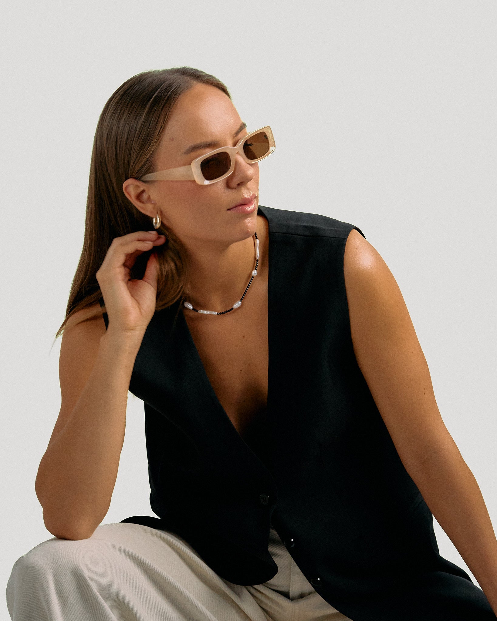 Black and white beaded necklace with black spinel and freshwater pearls