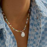 Let It Flow - Rich multi-gemstone beaded necklace with a freshwater pearl