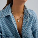 Let It Flow - Rich multi-gemstone beaded necklace with a freshwater pearl