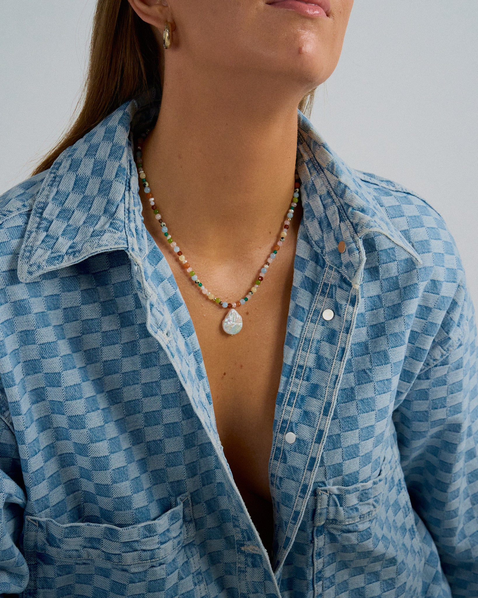 Let It Flow - Rich multi-gemstone beaded necklace with a freshwater pearl