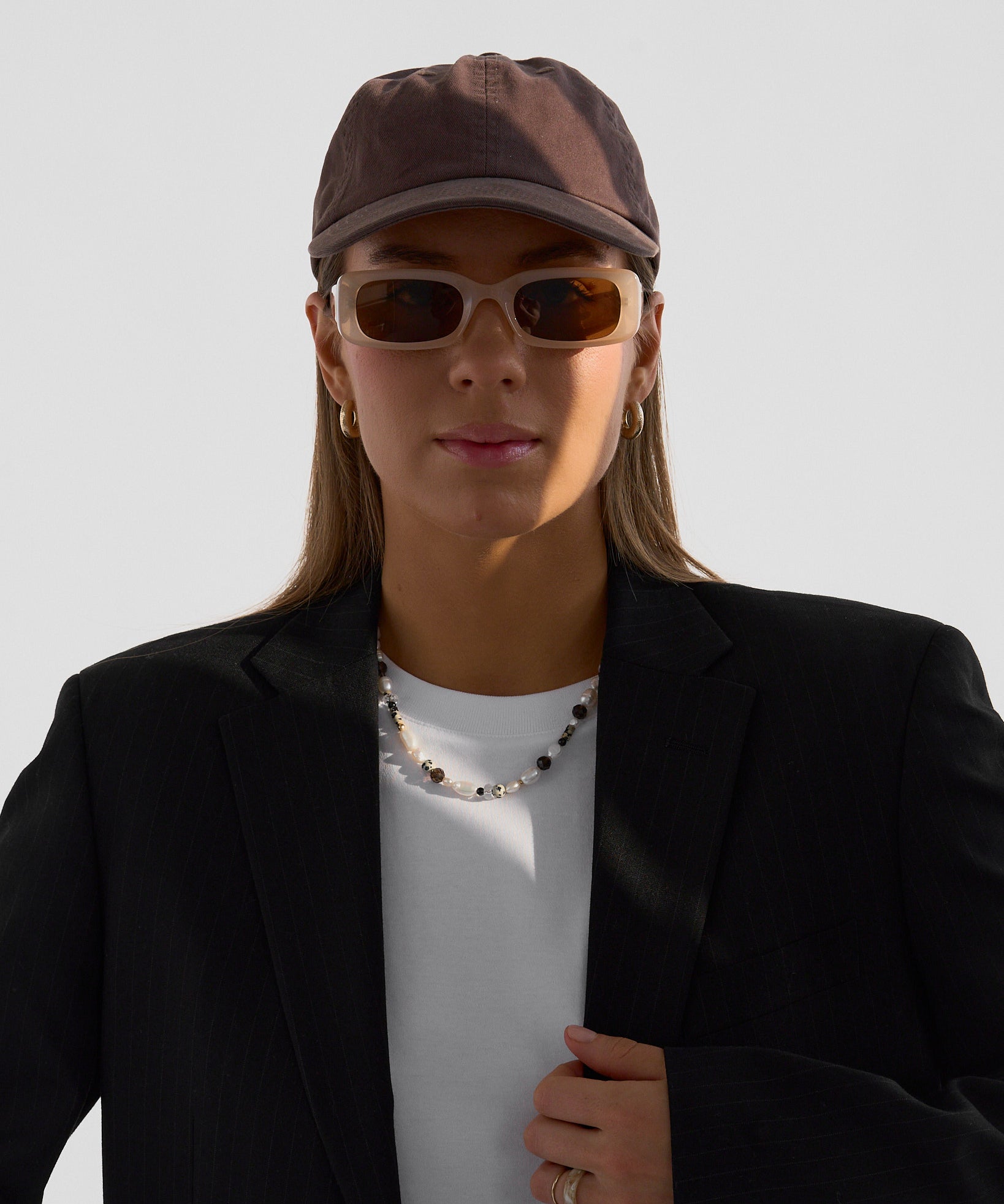 Stand Strong - beautiful pearl, smoky quartz and dalmatian jasper beaded necklace for strength and grounding