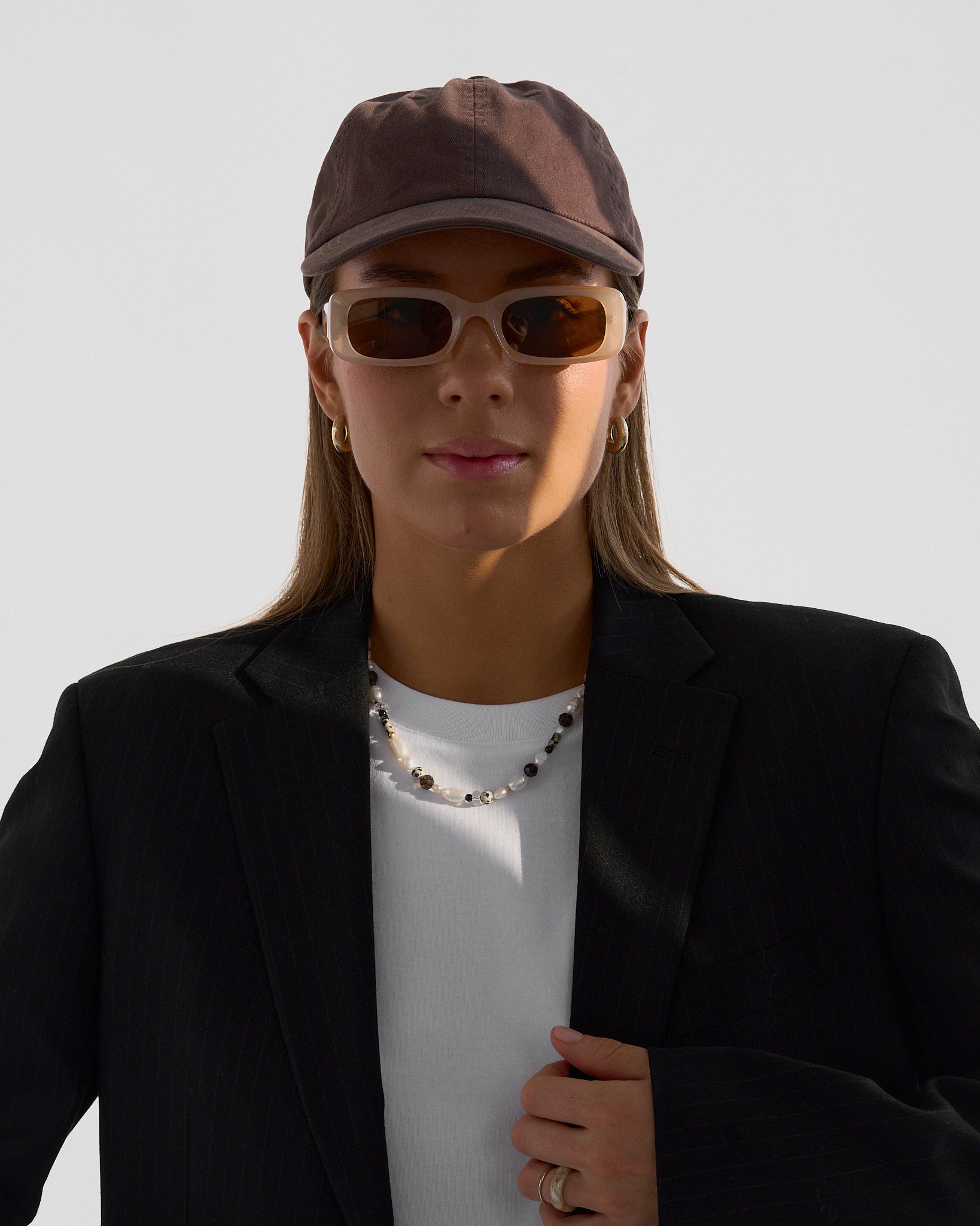 Stand Strong - beautiful pearl, smoky quartz and dalmatian jasper beaded necklace for strength and grounding