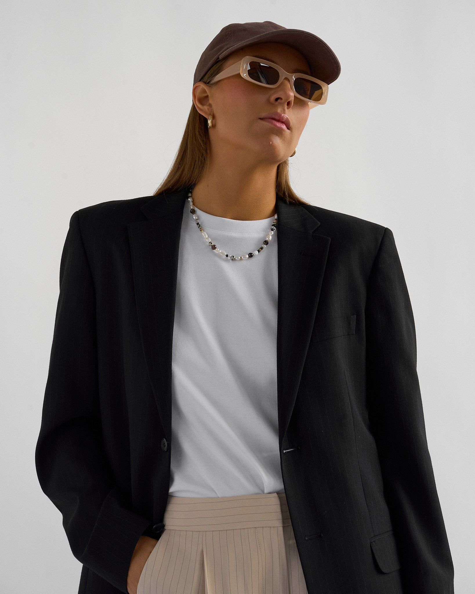 Stand Strong - beautiful pearl, smoky quartz and dalmatian jasper beaded necklace for strength and grounding