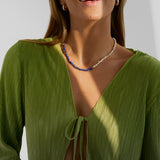 Beautiful deep blue beaded necklace with lapis lazuli and freshwater pearls