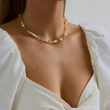 Golden Hour - Citrine and freshwater pearl beaded necklace for abundance