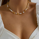 Golden Hour - Citrine and freshwater pearl beaded necklace for abundance