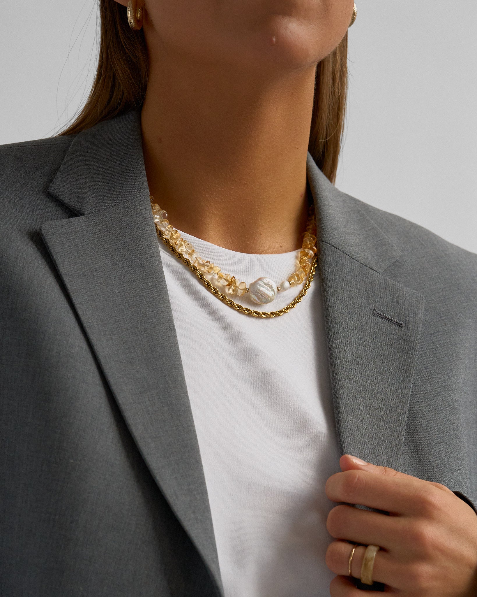 Sunbeam - Citrine and freshwater pearl beaded necklace for abundance