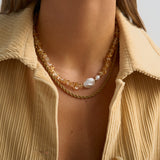 Sunbeam - Citrine and freshwater pearl beaded necklace for abundance