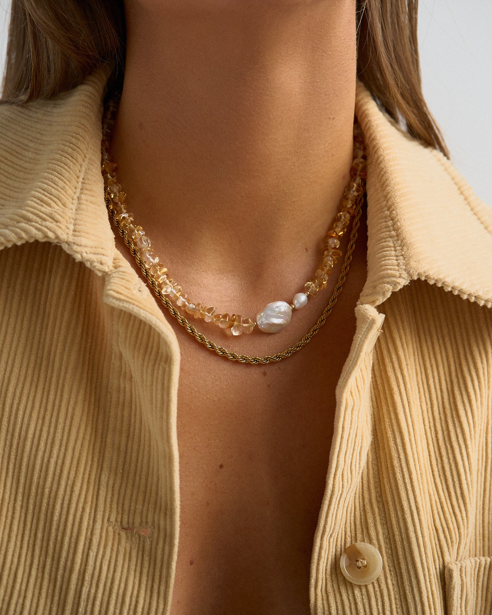 Sunbeam - Citrine and freshwater pearl beaded necklace for abundance