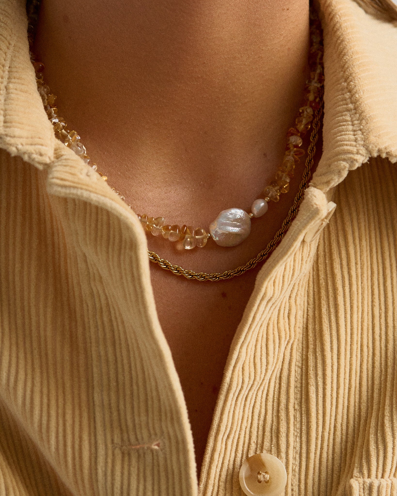 Sunbeam - Citrine and freshwater pearl beaded necklace for abundance