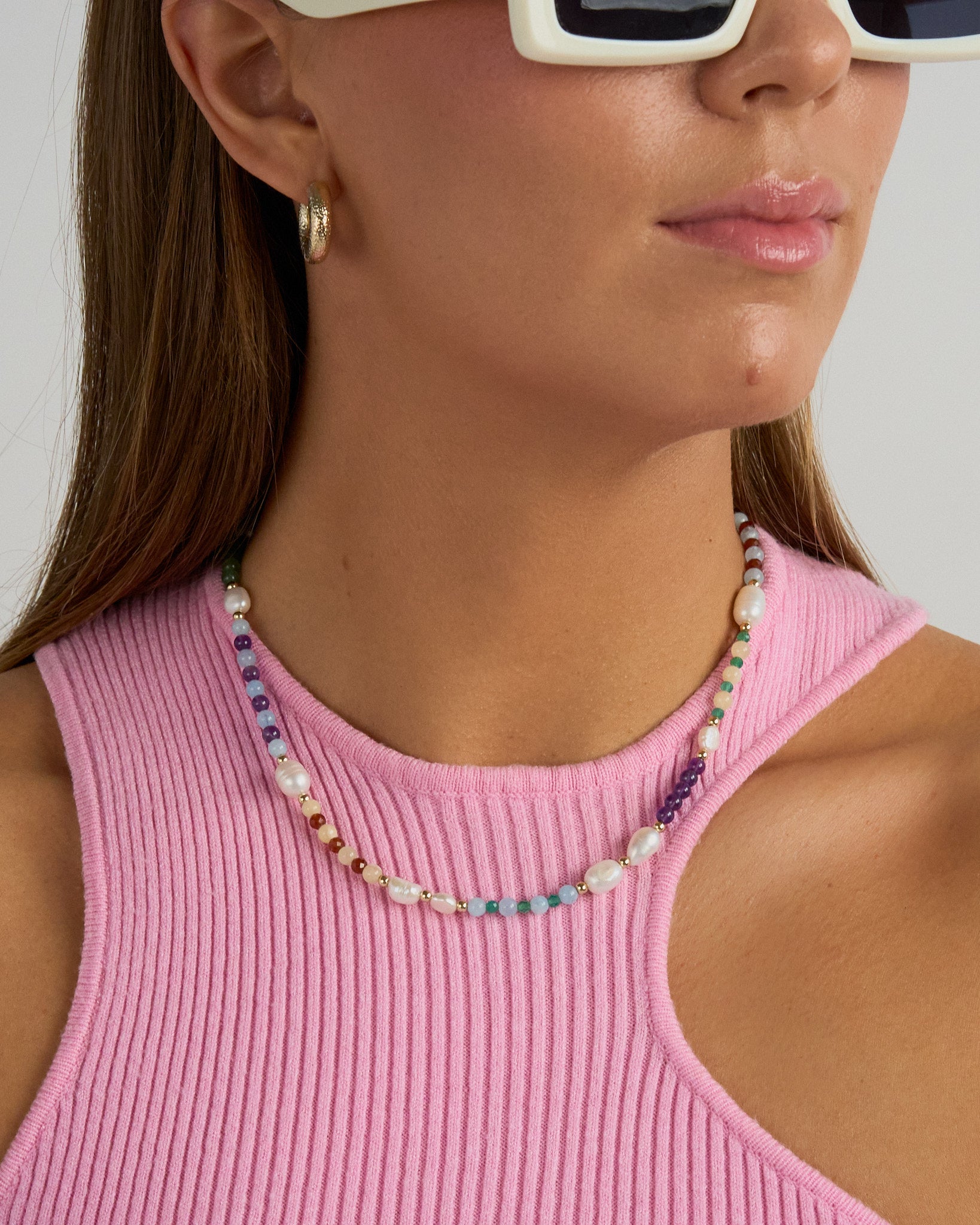 Momentum - handmade colorful beaded gemstone and pearl necklace