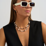 Black and white beaded necklace with black spinel and freshwater pearls