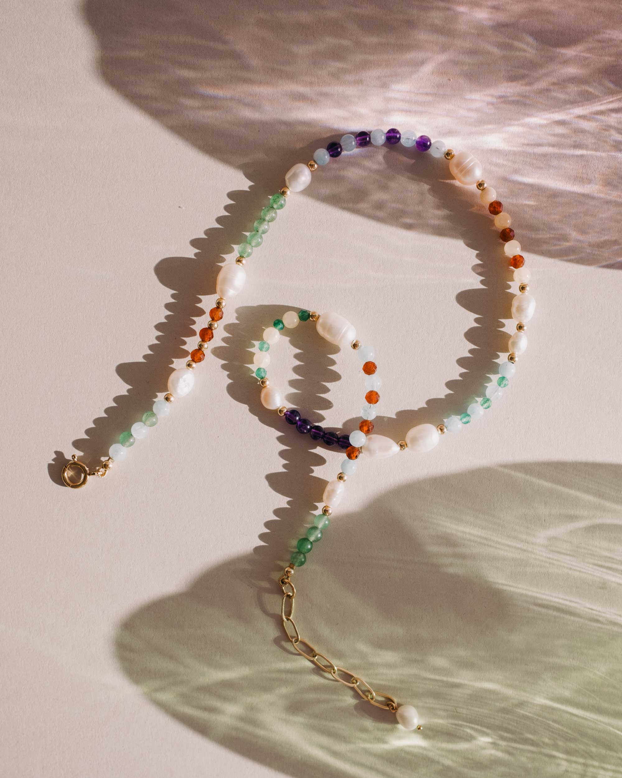 Momentum - handmade colorful beaded gemstone and pearl necklace