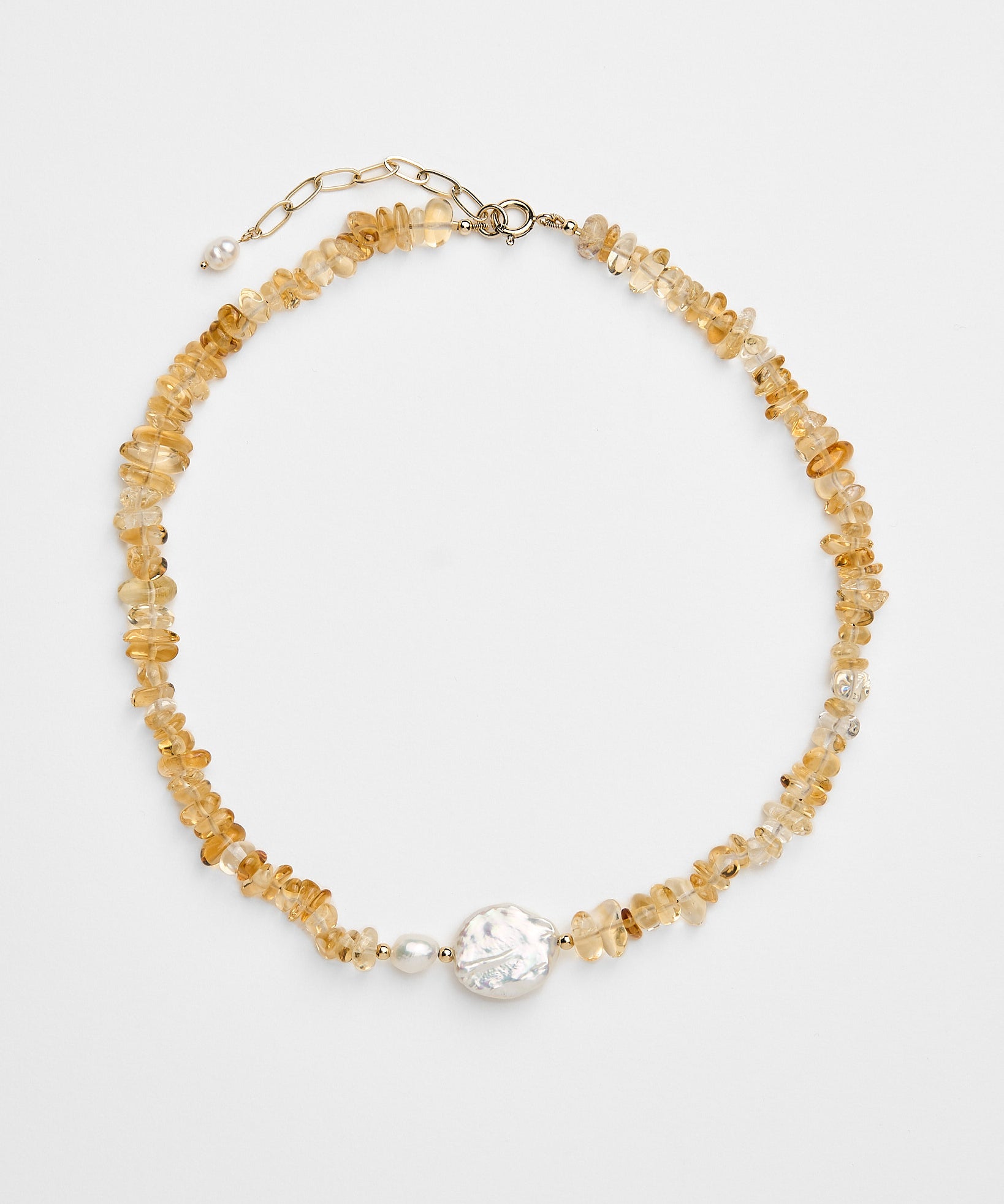 Sunbeam - Citrine and freshwater pearl beaded necklace for abundance