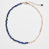 Beautiful deep blue beaded necklace with lapis lazuli and freshwater pearls