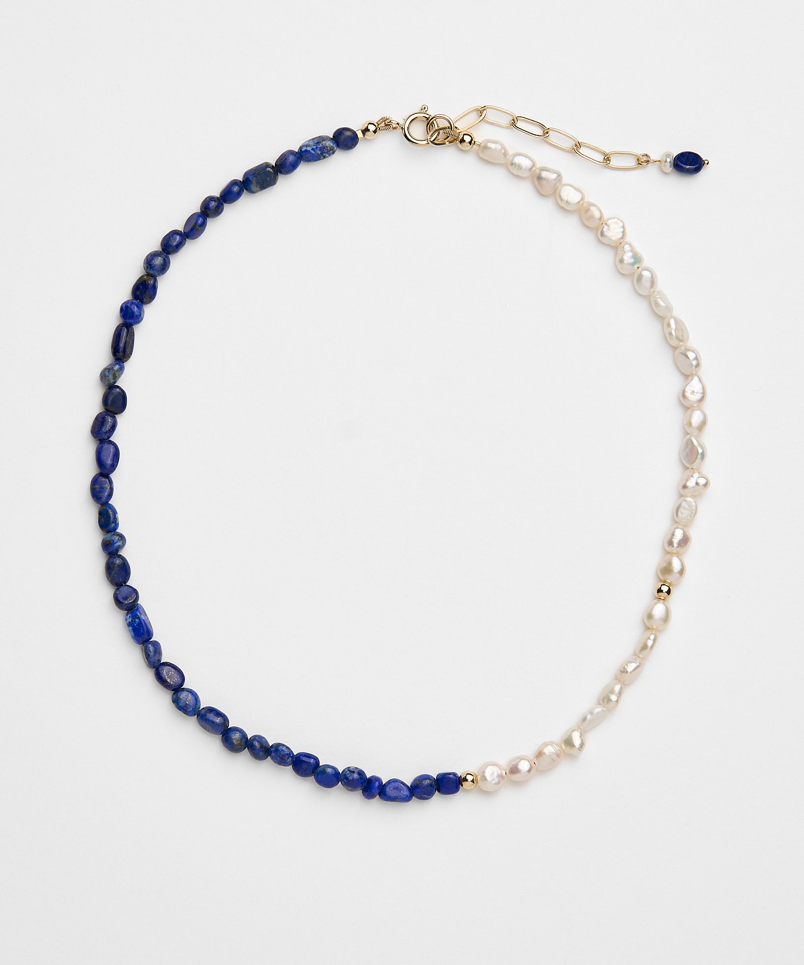 Beautiful deep blue beaded necklace with lapis lazuli and freshwater pearls