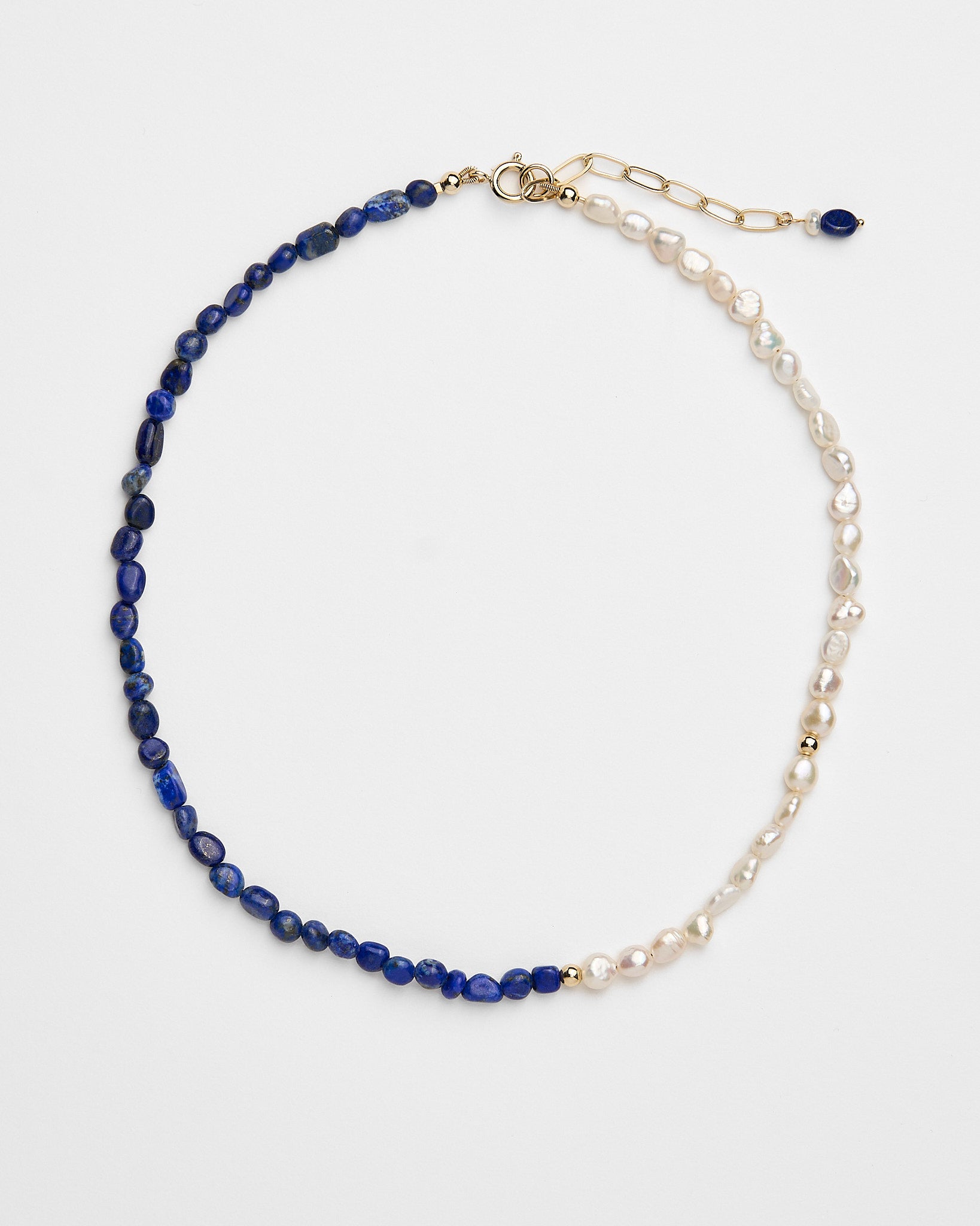 Beautiful deep blue beaded necklace with lapis lazuli and freshwater pearls