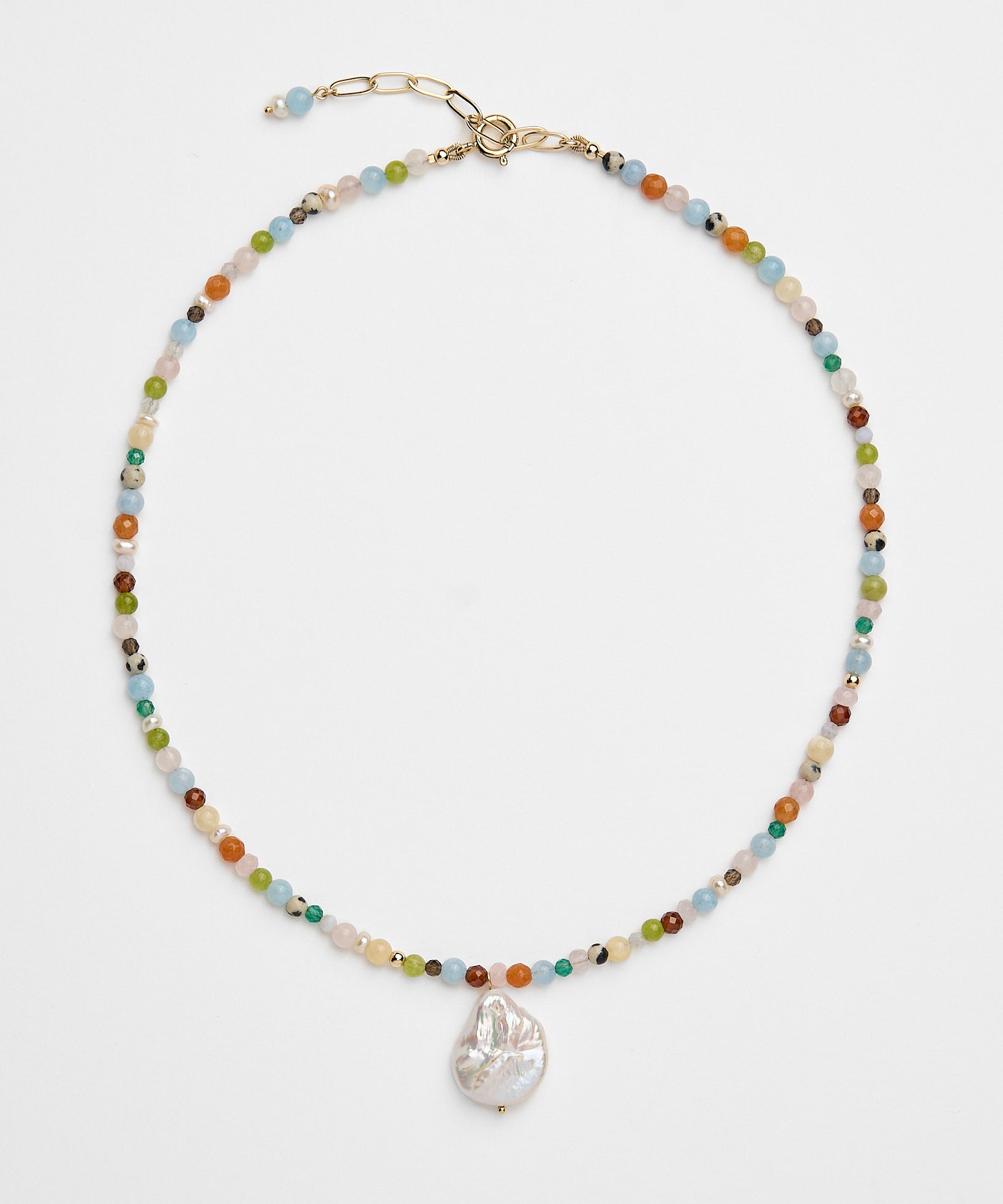 Let It Flow - Rich multi-gemstone beaded necklace with a freshwater pearl