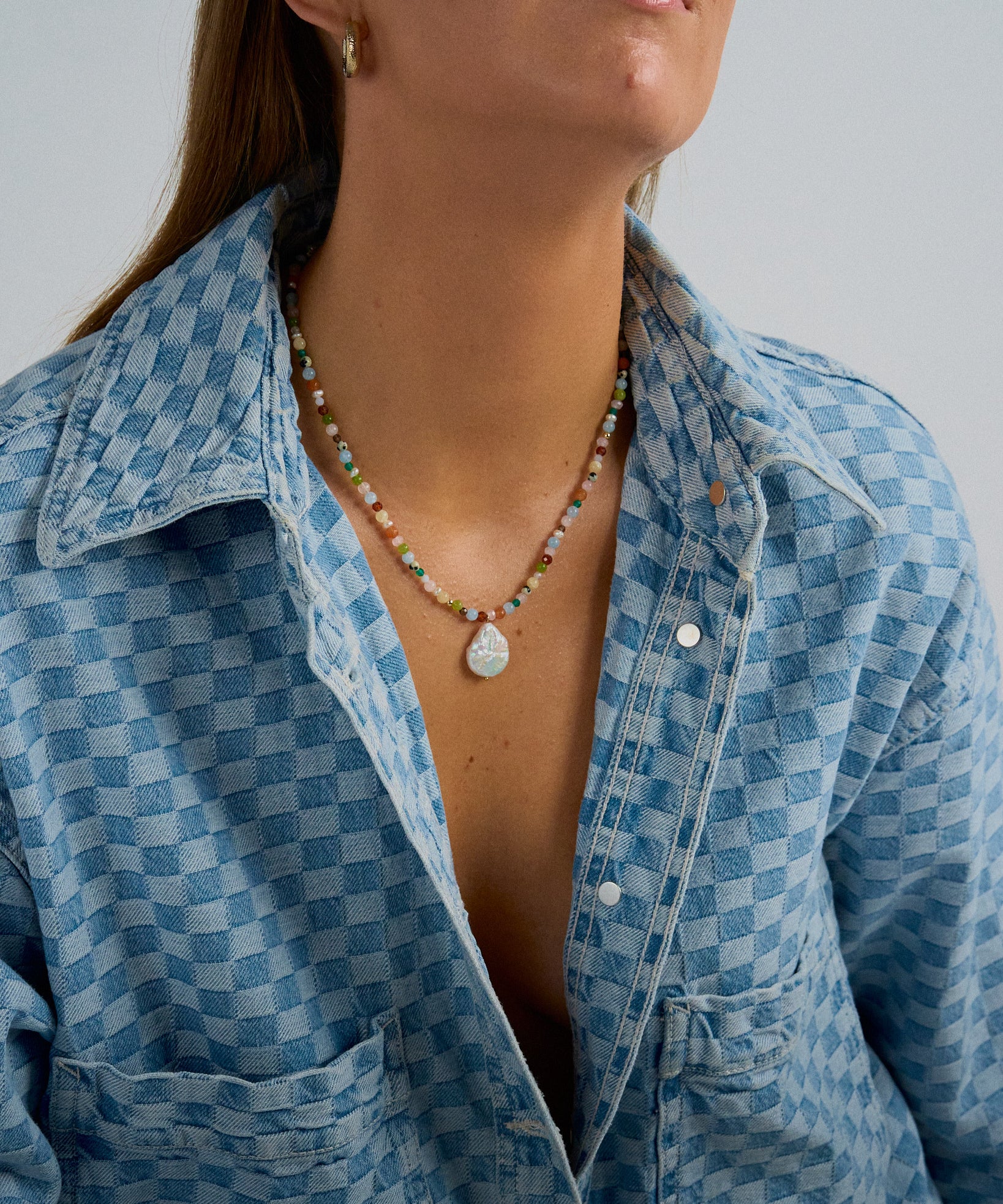 Let It Flow - Rich multi-gemstone beaded necklace with a freshwater pearl