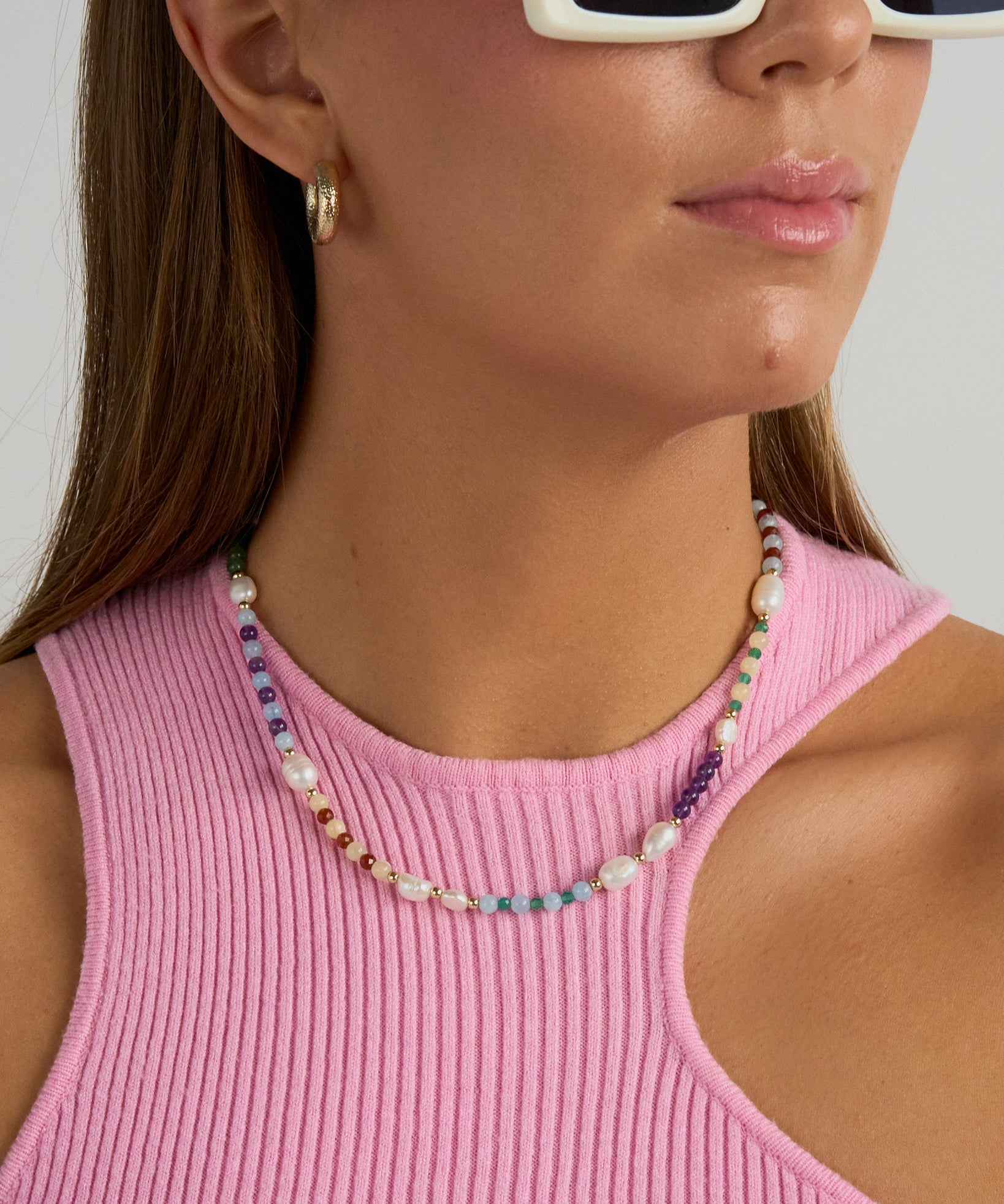 Momentum - handmade colorful beaded gemstone and pearl necklace